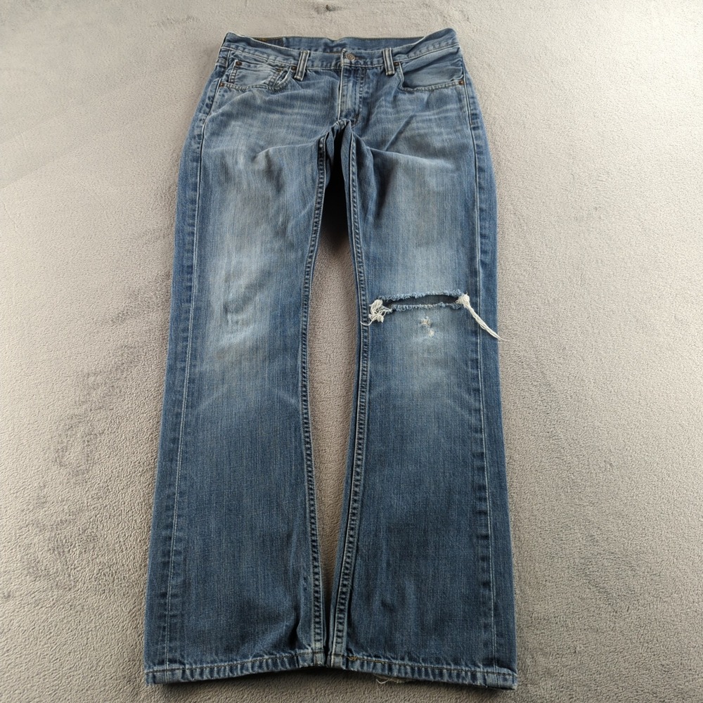 Levis 527 Jeans Mens 33x32 Blue Faded Distressed Regular Bootcut Denim Cotton